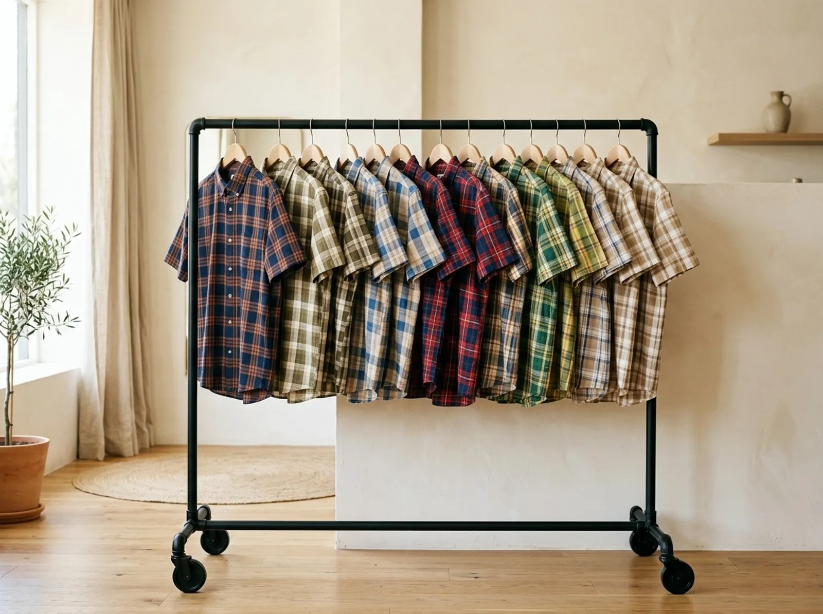 The plaids on the rack.
