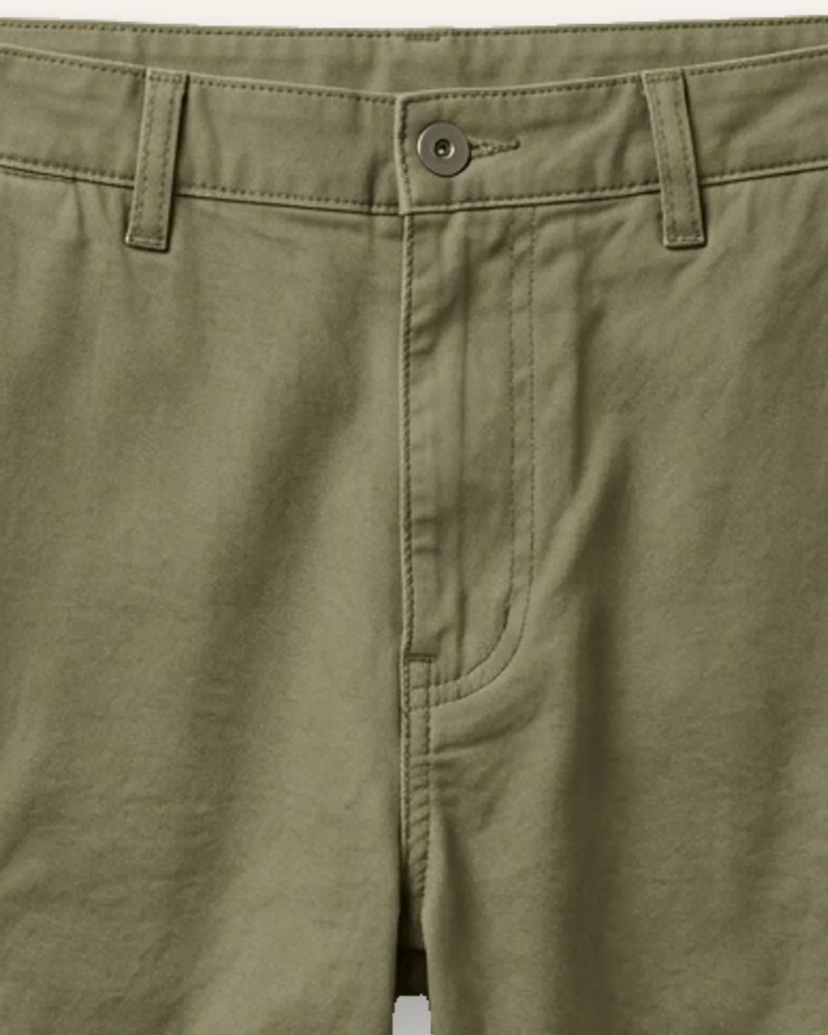 Cargo Short in Olive, laid flat, detail