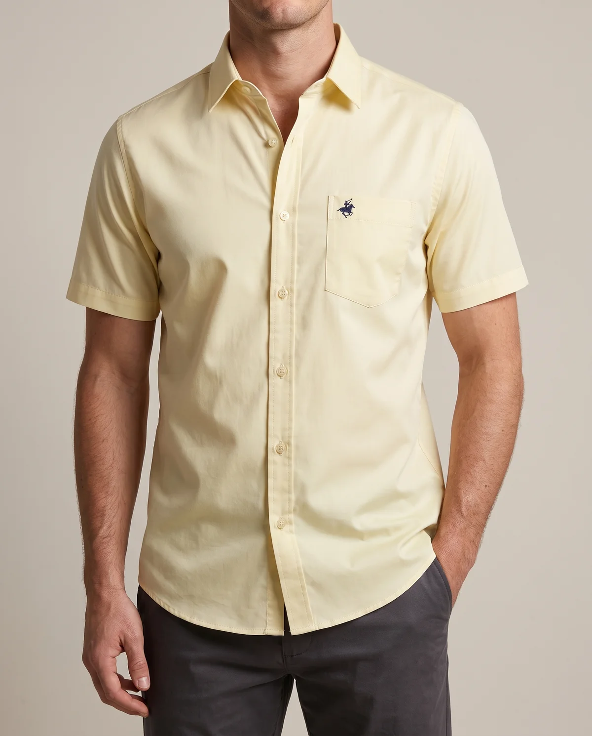 Short-Sleeve Button-Down in Cream, worn