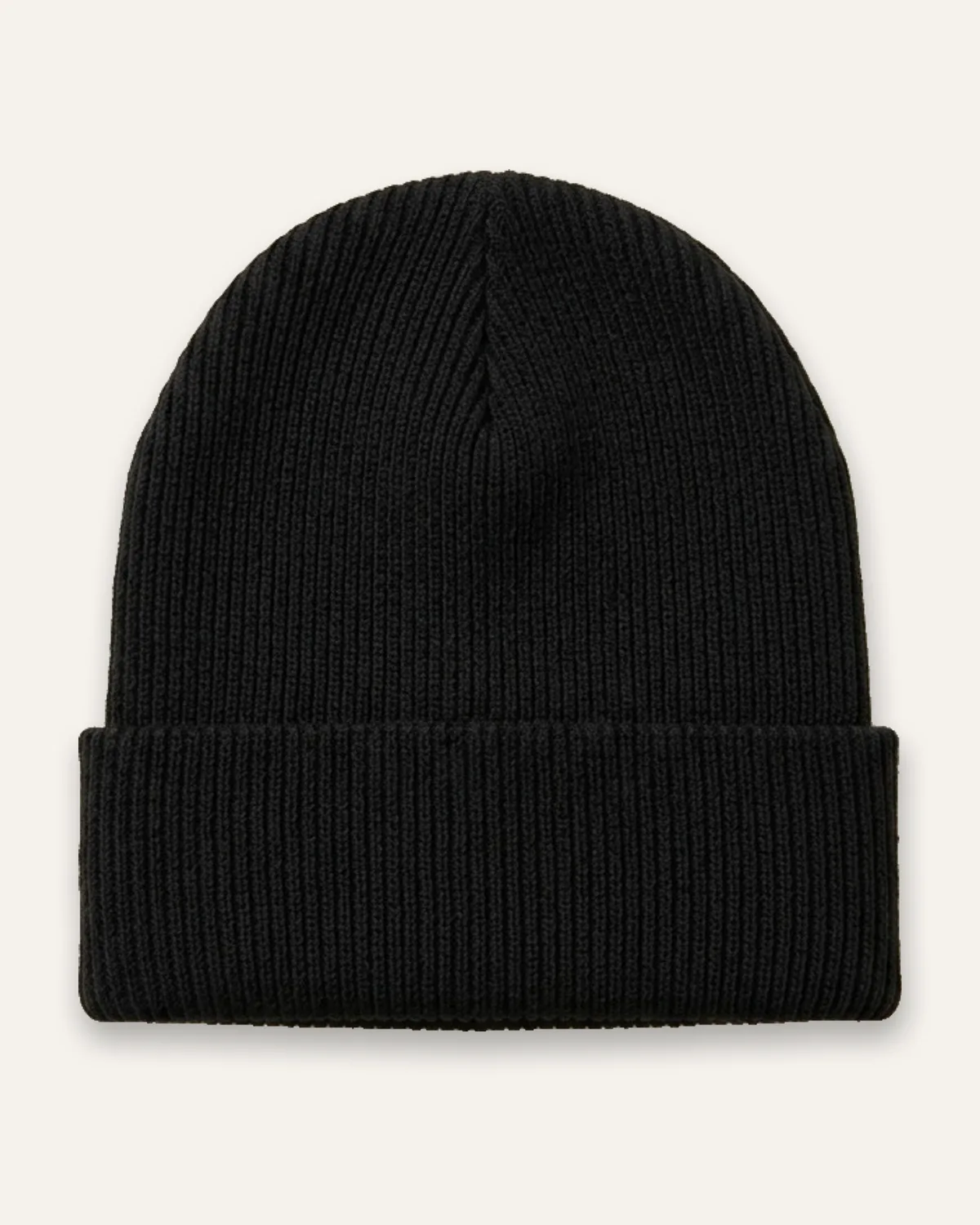 Cuffed Beanie in Black, laid flat