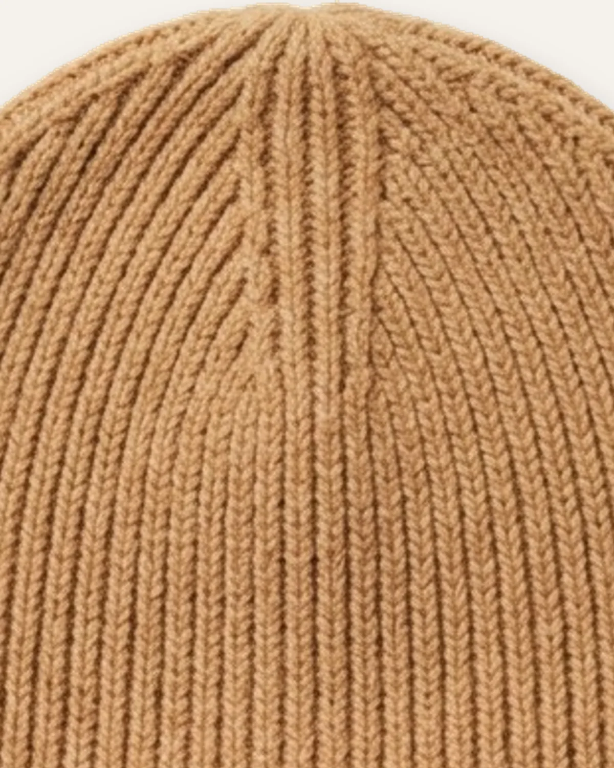 Cuffed Beanie in Camel, laid flat, detail