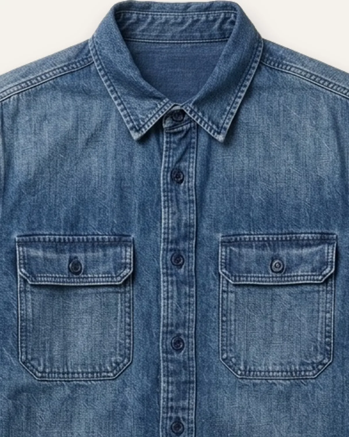 Denim Overshirt in Indigo, laid flat, detail