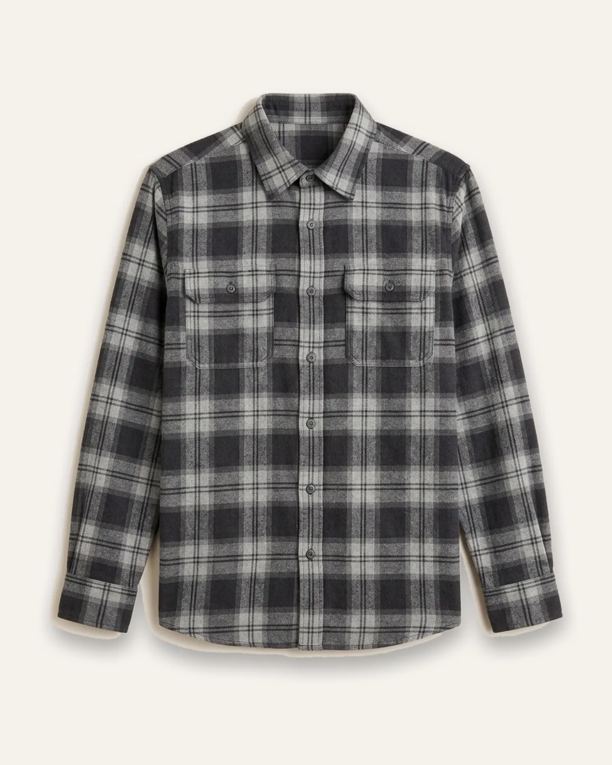 Flannel LS Shirt in Grey Check, laid flat