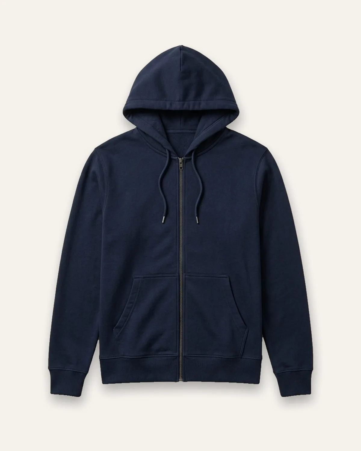 Full-Zip Fleece Hoodie in Navy, laid flat