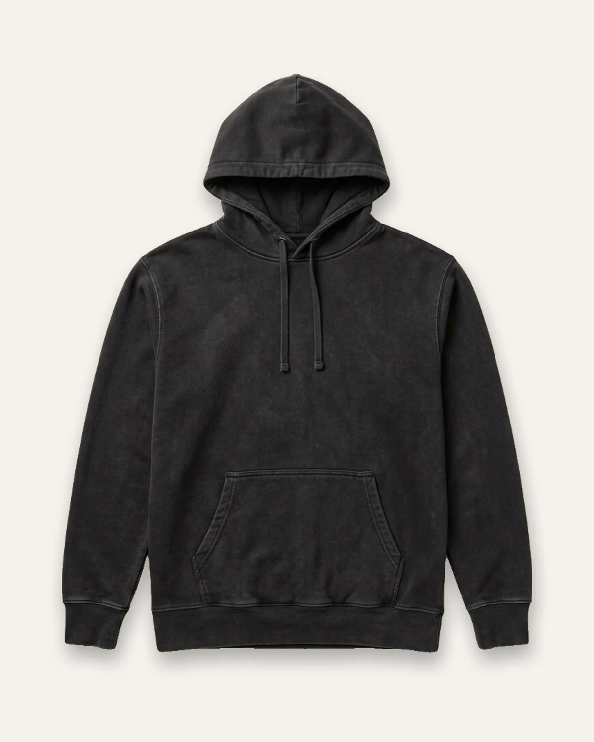 Garment-Dyed Hoodie in Faded Black, laid flat