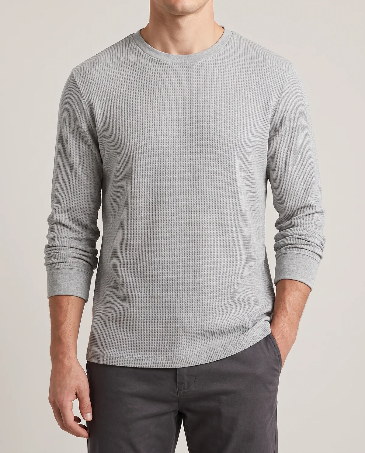 Waffle Thermal in Heather, worn