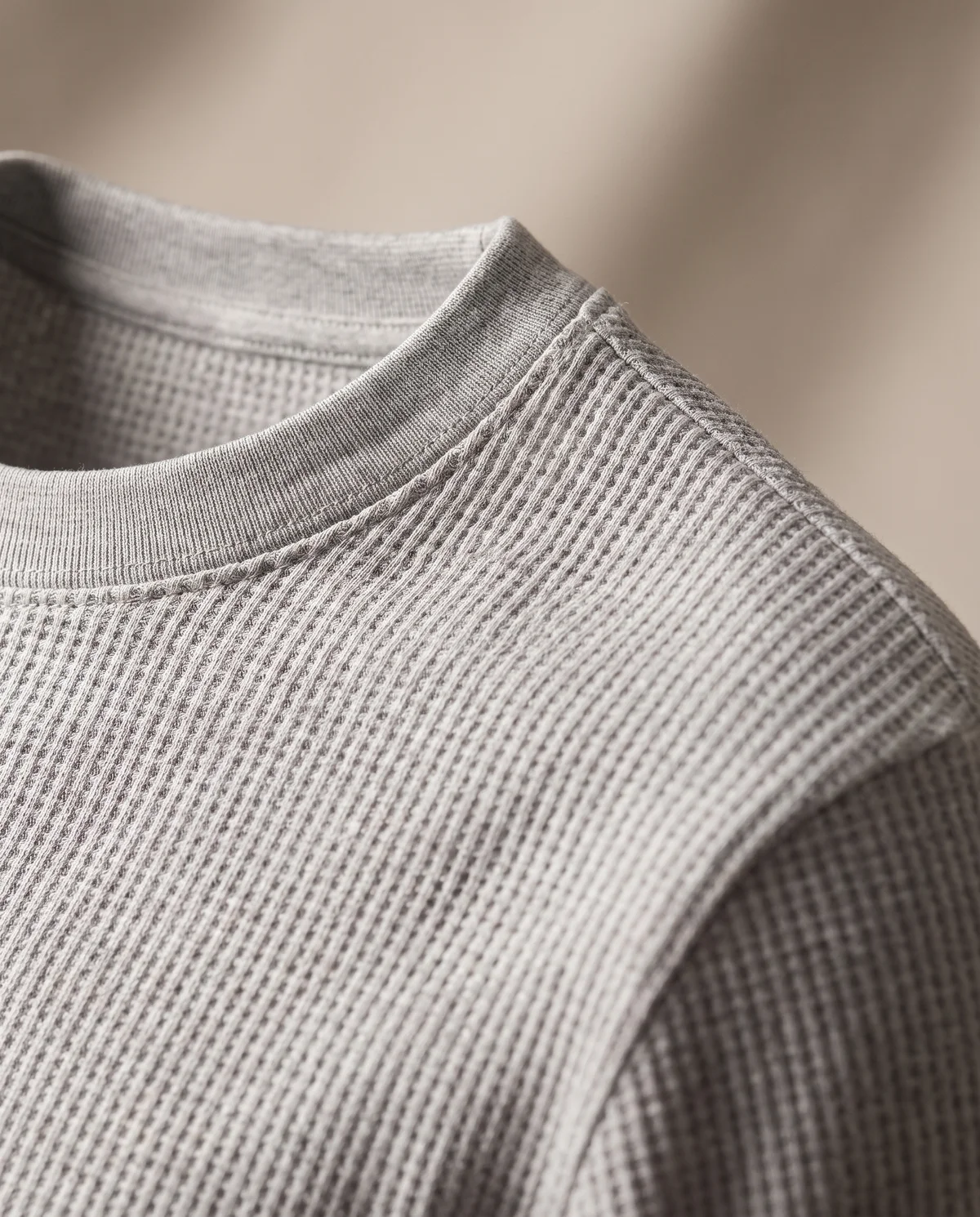 Waffle Thermal in Heather, fabric and stitching detail