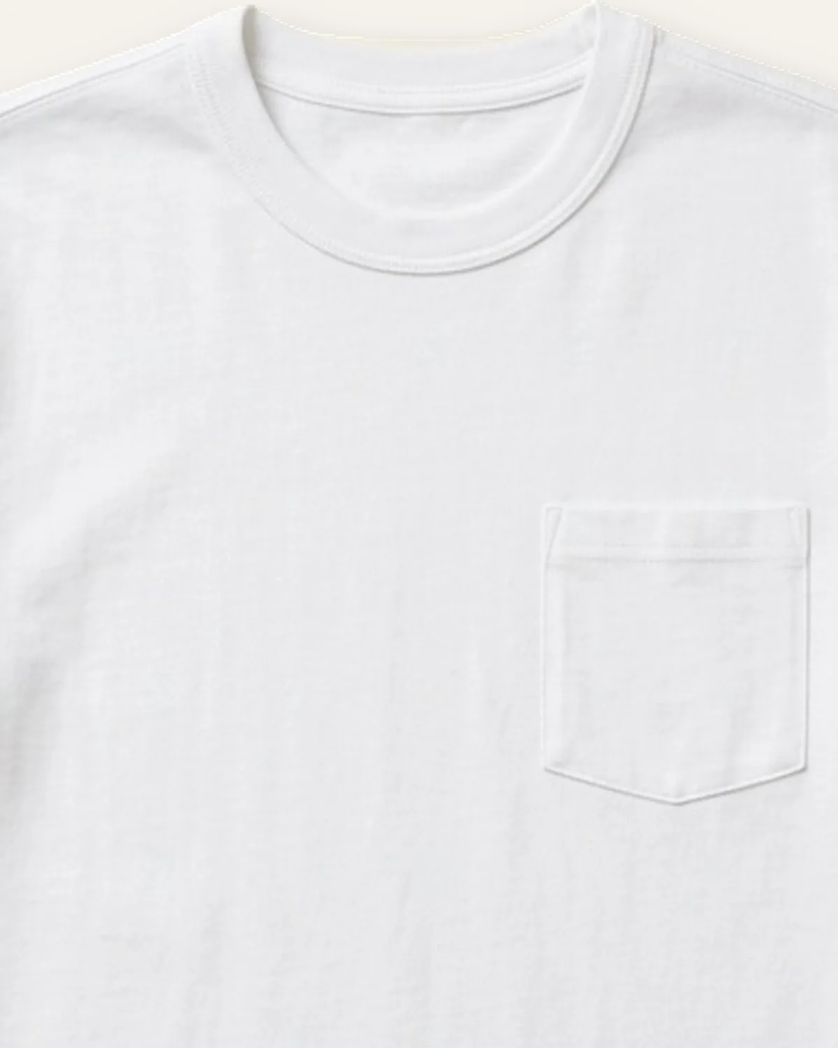 Heavyweight Pocket Tee in White, laid flat, detail