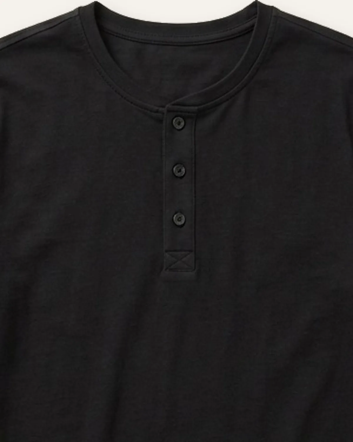 Henley Tee in Black, laid flat, detail