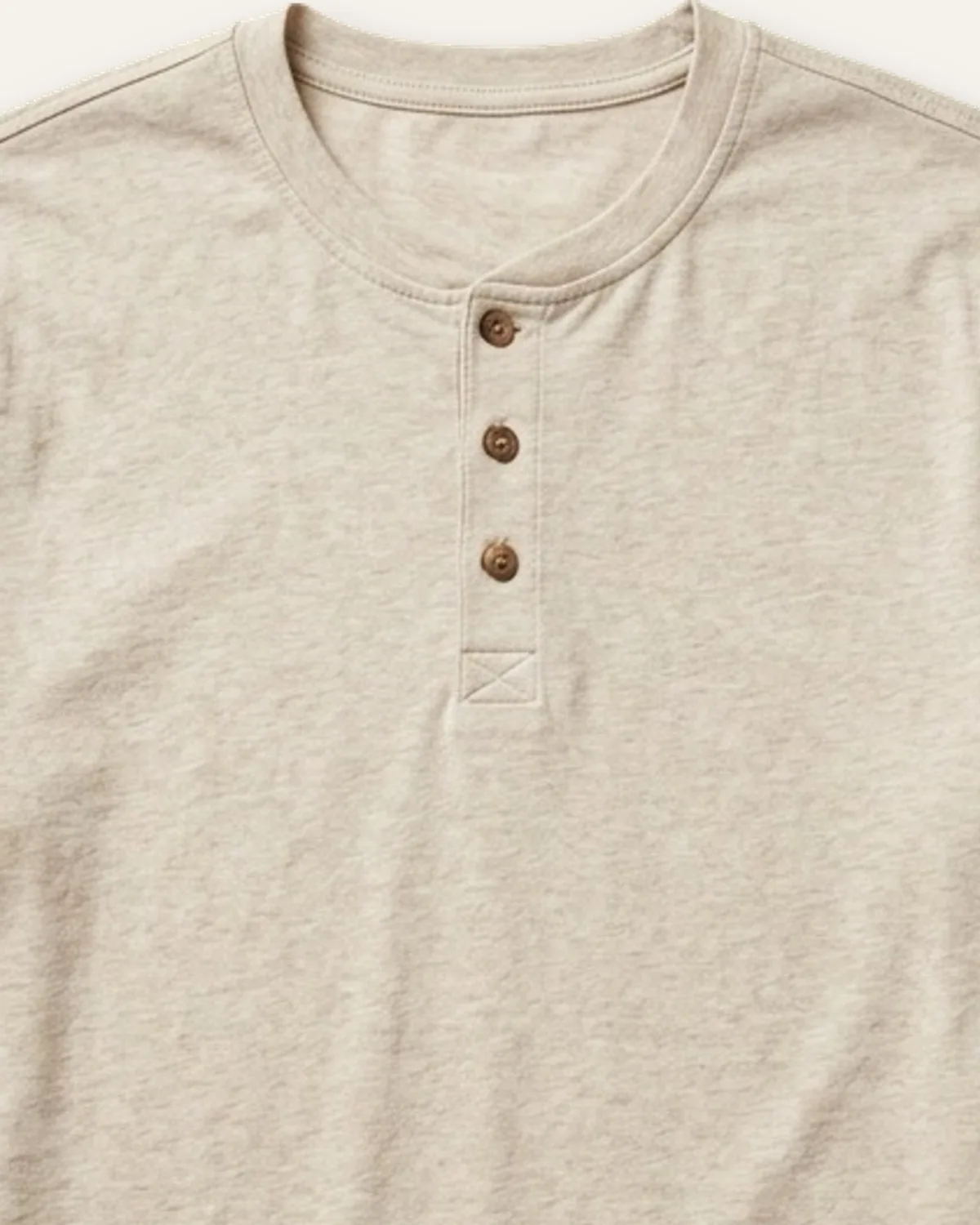 Henley Tee in Oatmeal, laid flat, detail