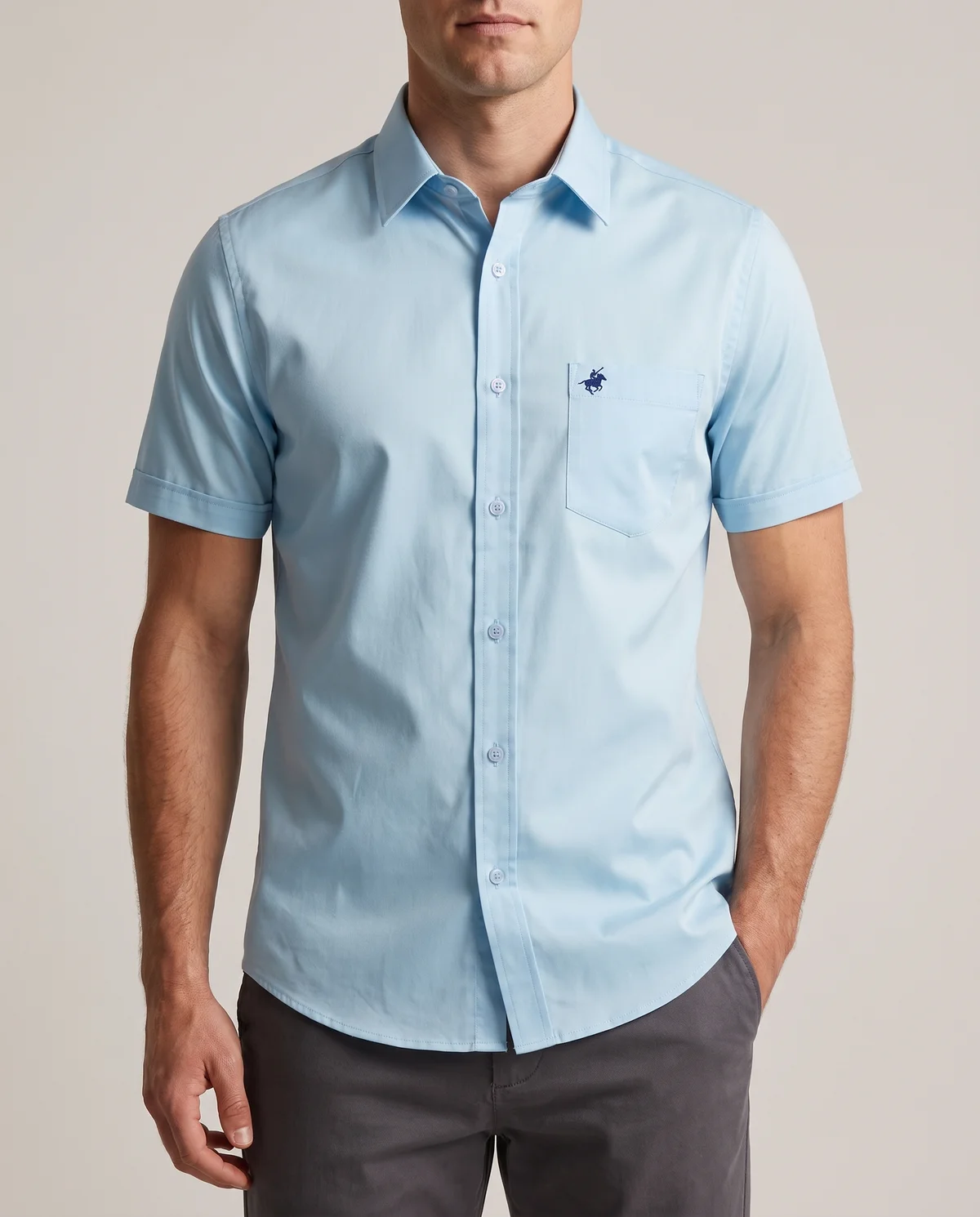 Short-Sleeve Button-Down in Light, worn