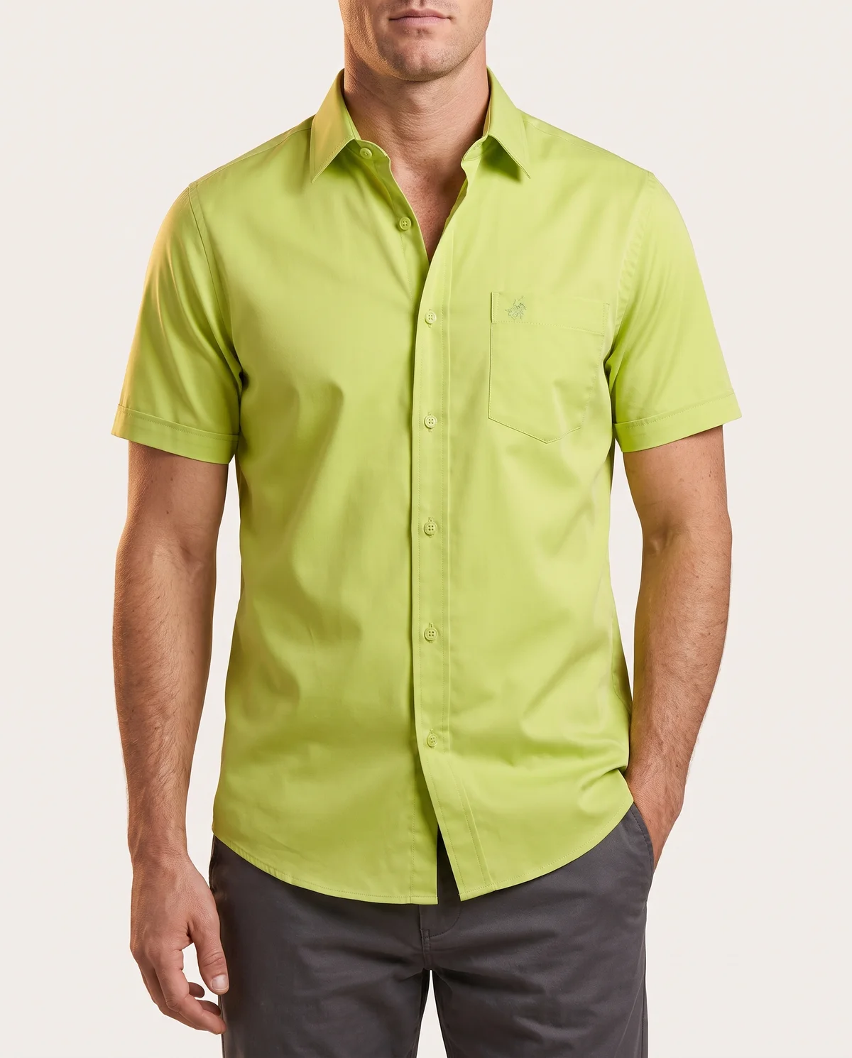Short-Sleeve Button-Down in Lime, worn