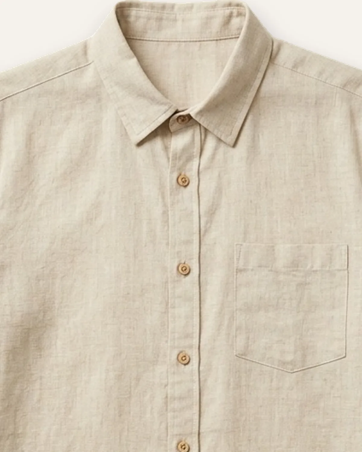 Linen-Blend SS Shirt in Natural, laid flat, detail