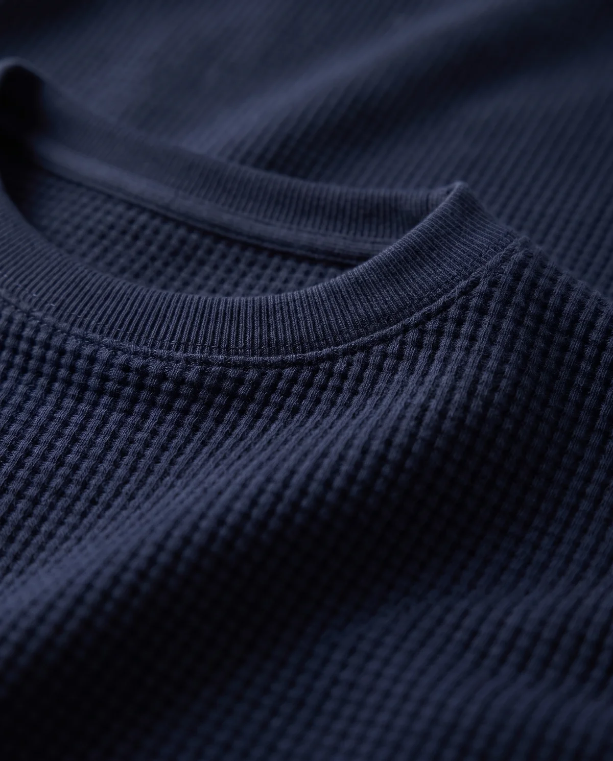 Waffle Thermal in Navy, fabric and stitching detail