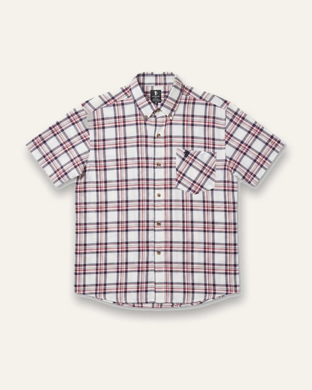 Plaid SS Shirt in Chalk Red, laid flat