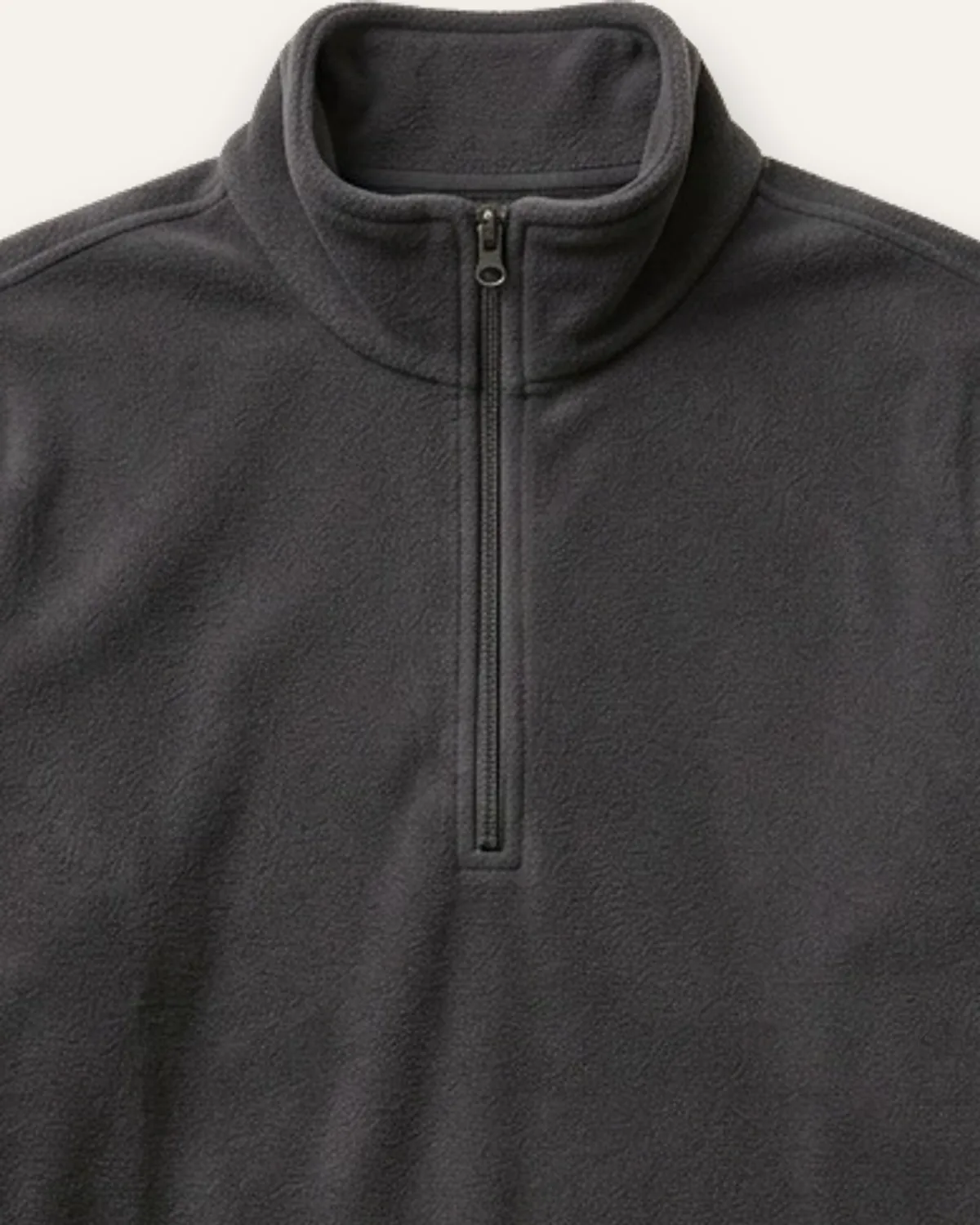 Quarter-Zip Fleece Pullover in Charcoal, laid flat, detail