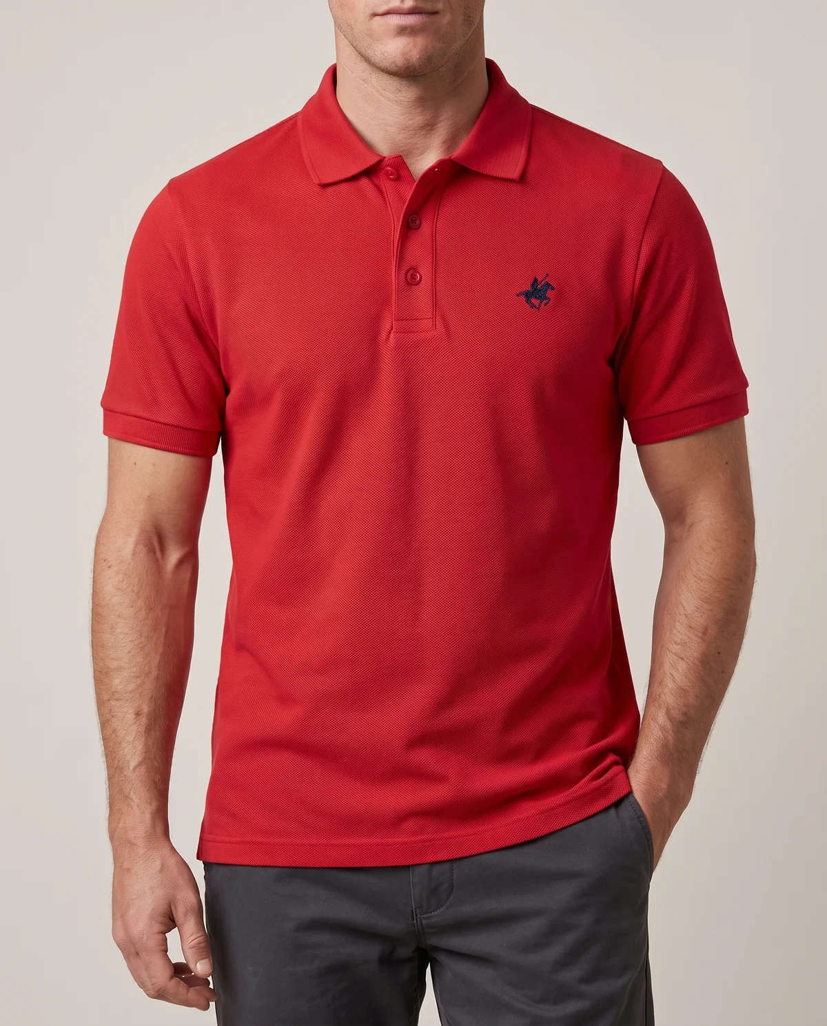 Piqué Polo in Red, worn