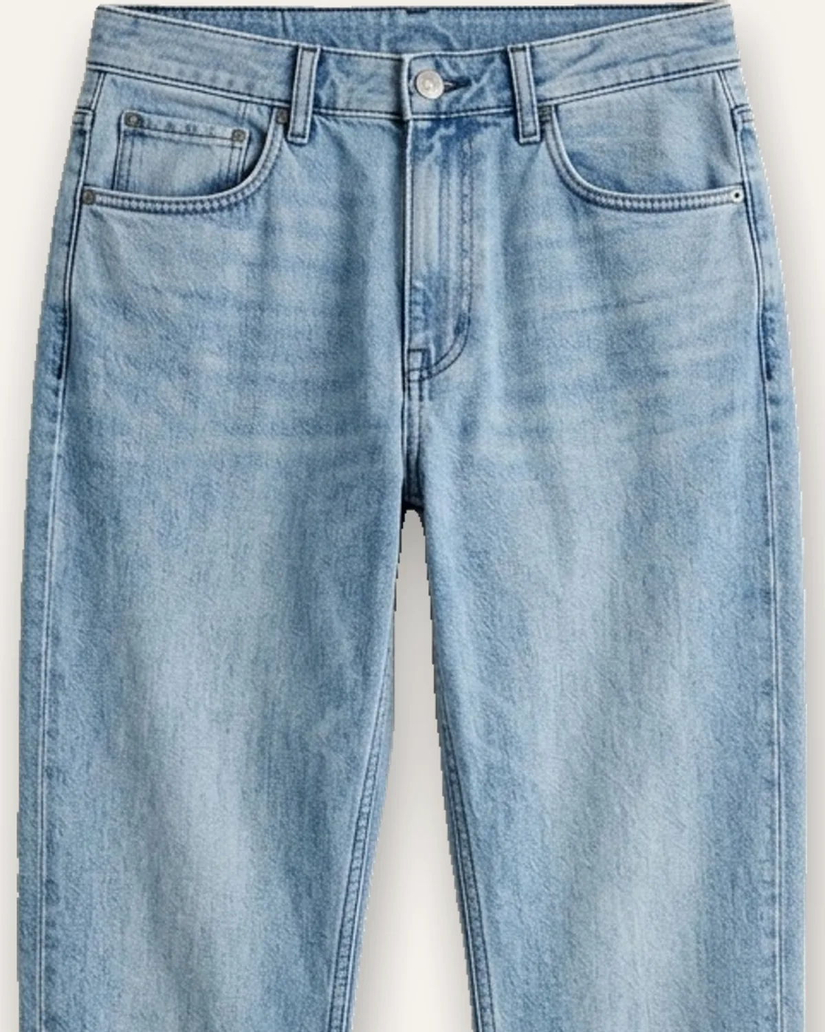 Relaxed Taper Jean in Light Wash, laid flat, detail