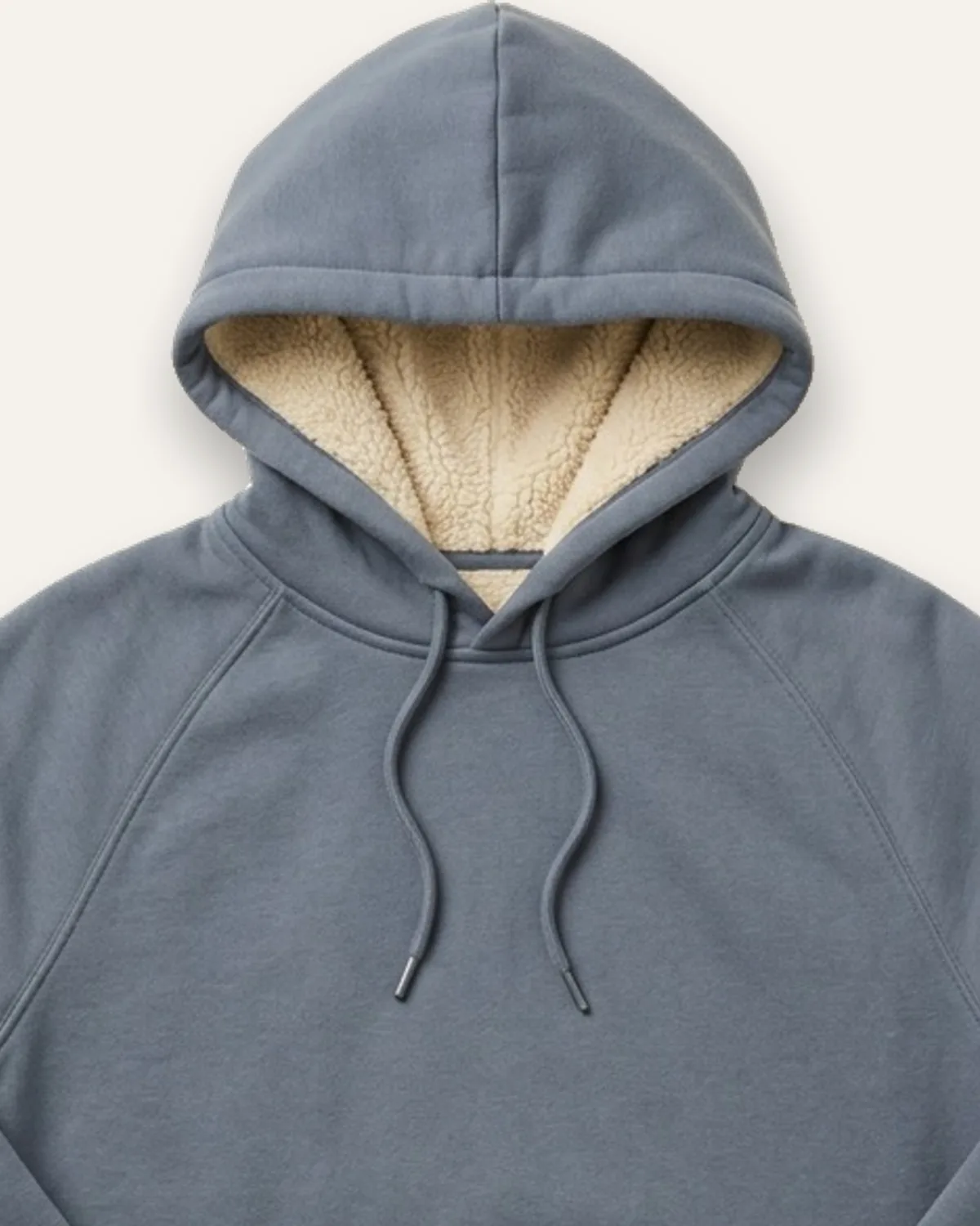 Sherpa-Lined Hoodie in Slate, laid flat, detail