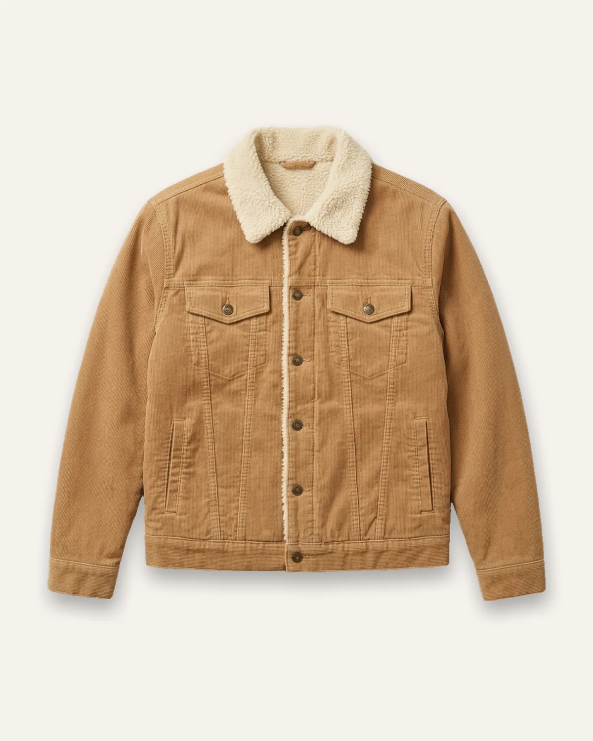 Sherpa Trucker Jacket in Tan, laid flat