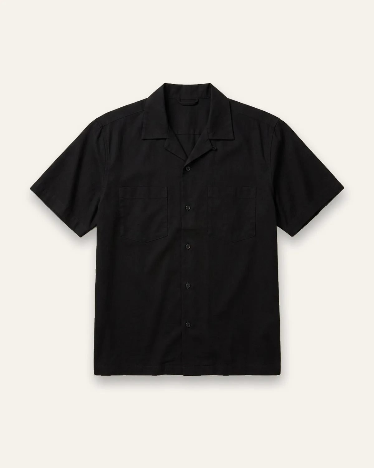 Solid Camp Collar Shirt in Black, laid flat