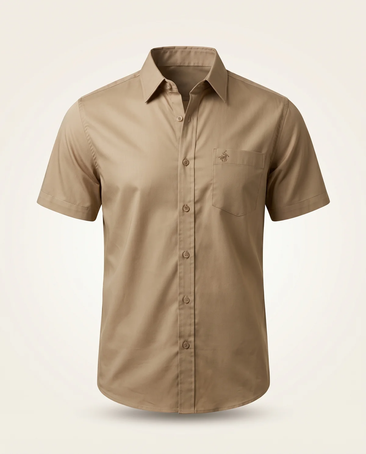 Short-Sleeve Button-Down in Tan, front view
