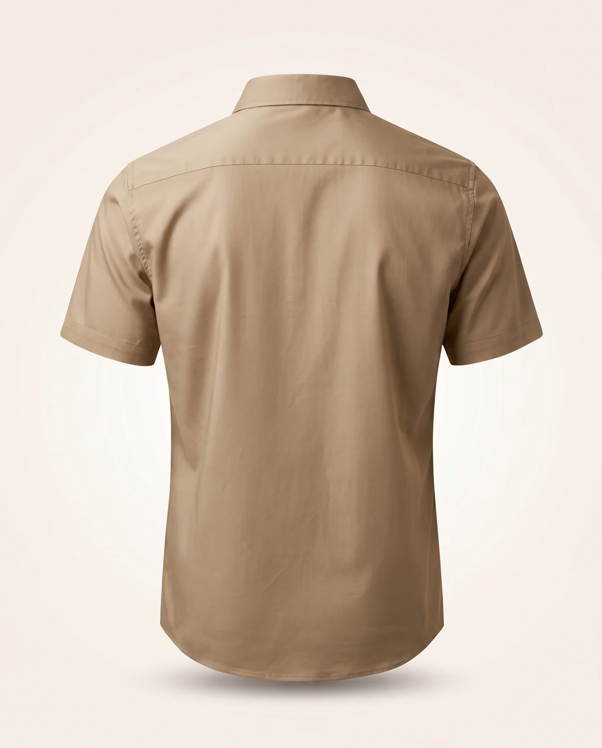 Short-Sleeve Button-Down in Tan, back view