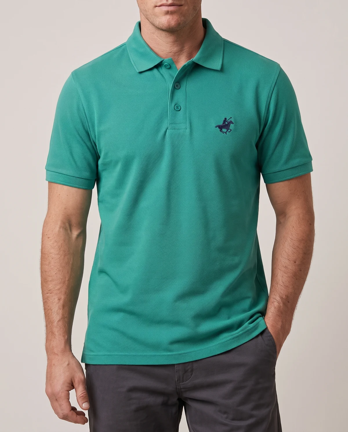 Piqué Polo in Teal, worn