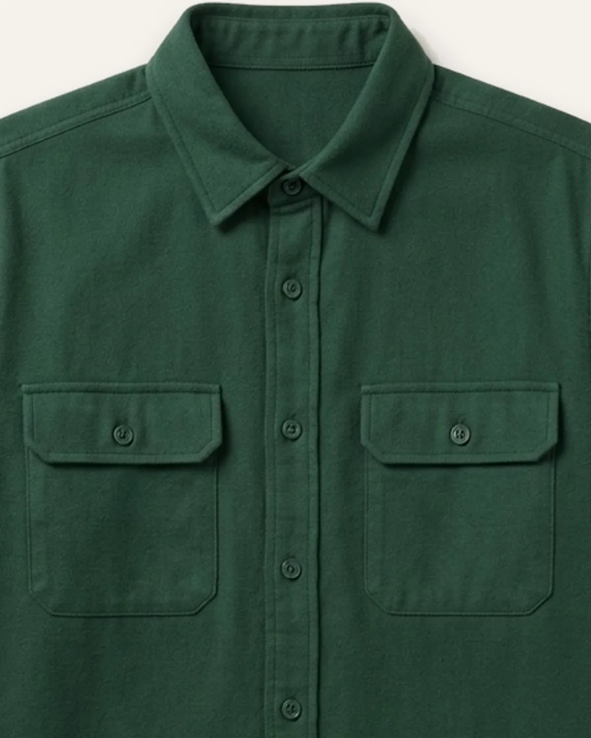 Twill Overshirt in Forest, laid flat, detail