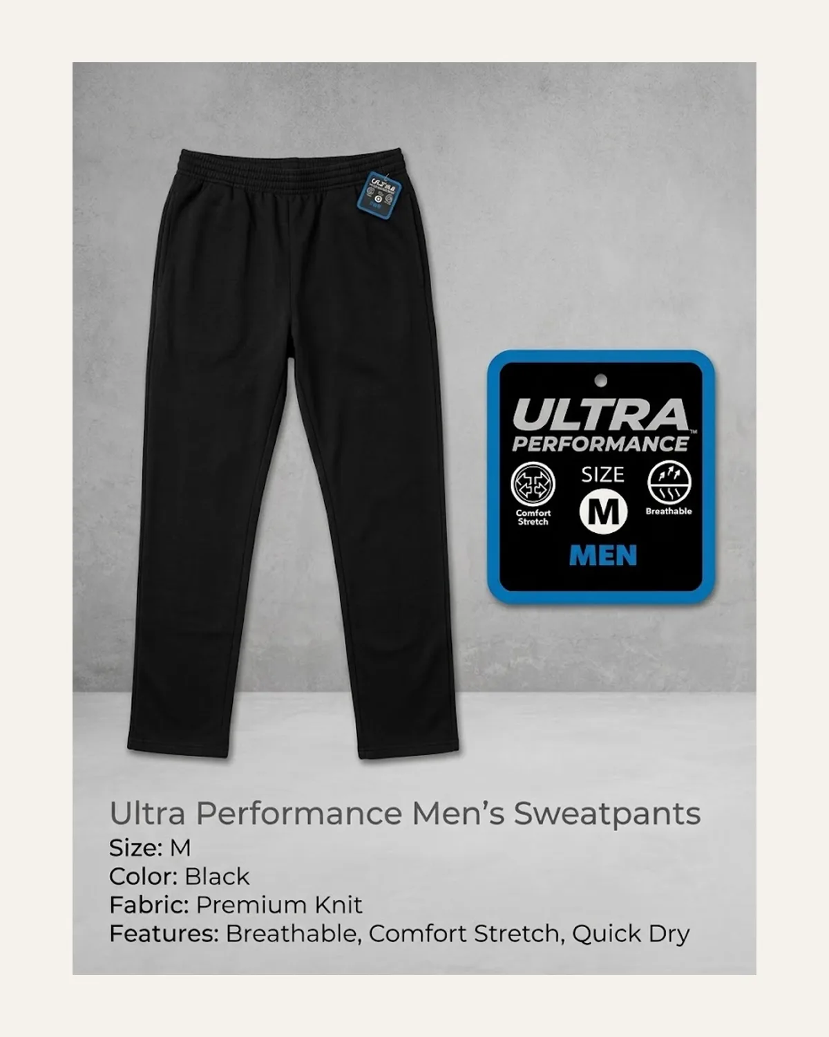 Ultra Performance Sweatpant in Black, laid flat