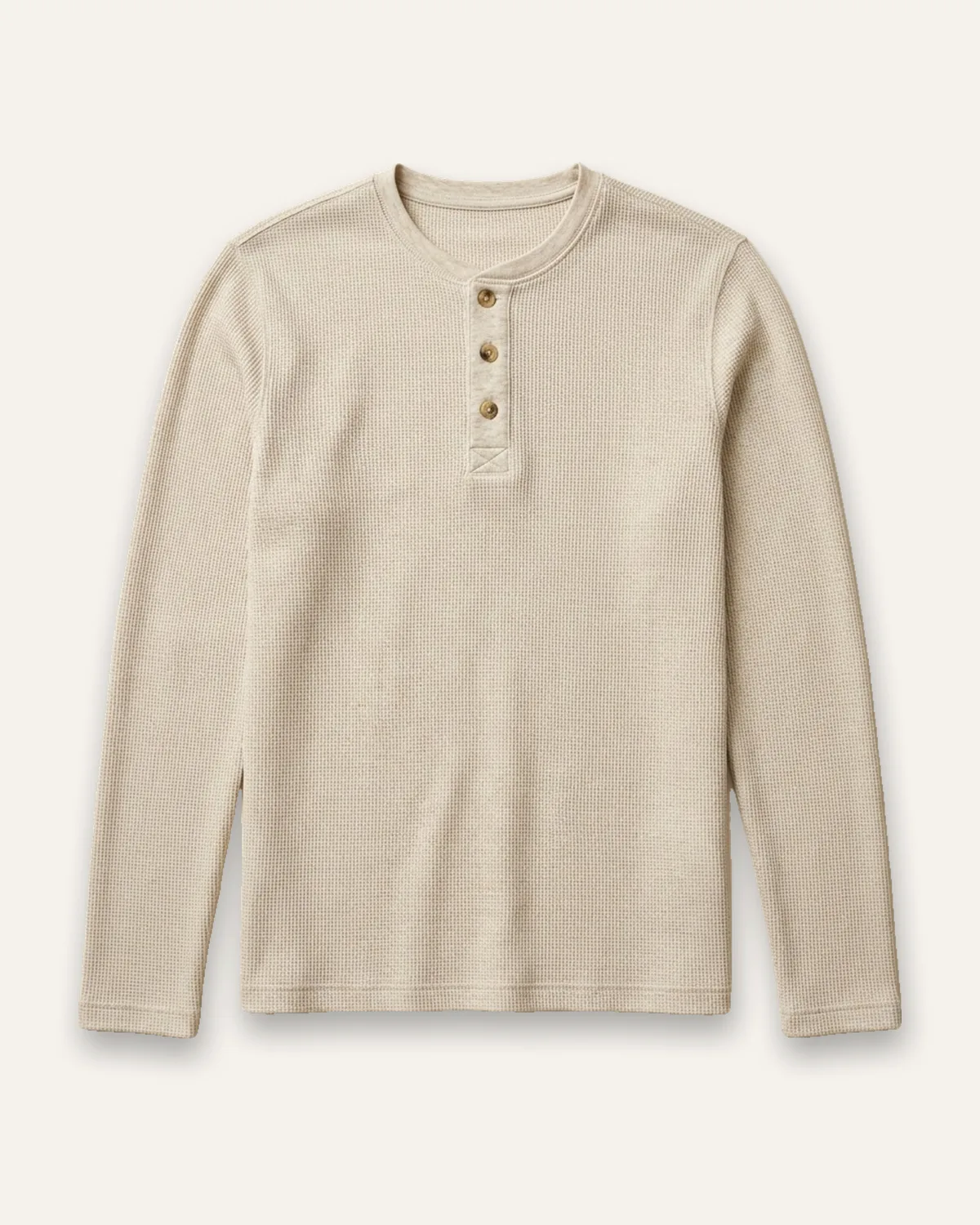 Waffle Henley Lounge Top in Oatmeal, laid flat