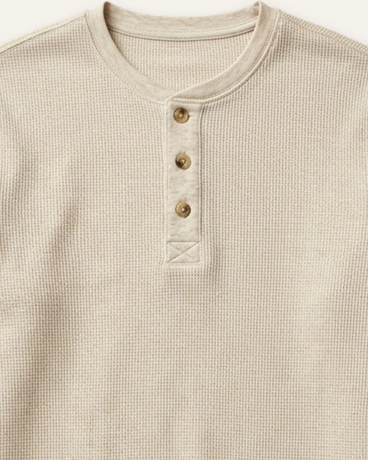 Waffle Henley Lounge Top in Oatmeal, laid flat, detail
