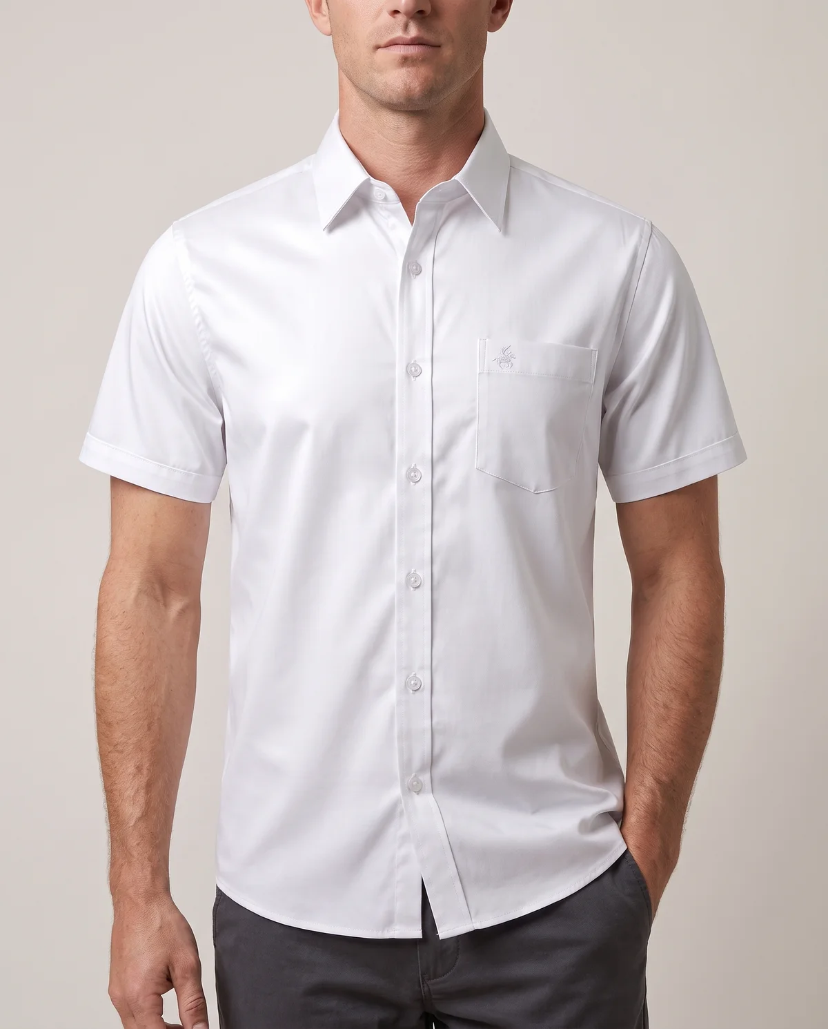 Short-Sleeve Button-Down in White, worn